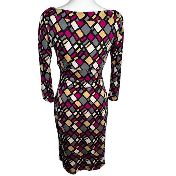 DIANE VON FURSTENBERG Size 8 100% Silk Pink Geometric Print Colorful‎ Midi Dress - Picture 3 of 9